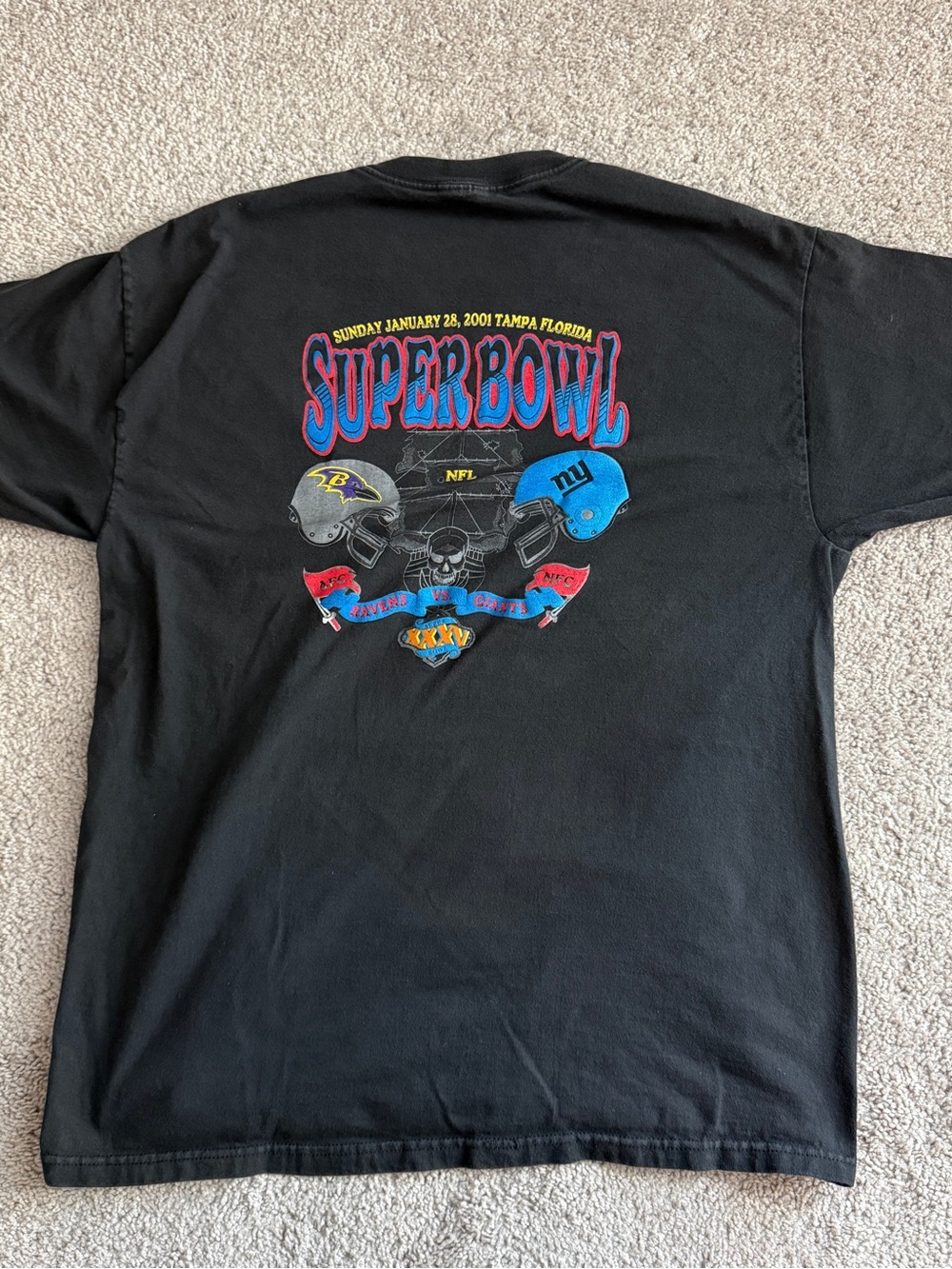 Vintage 2001 Super Bowl XXXV Ravens vs Giants NFL T-shirt Tampa Florida Large
